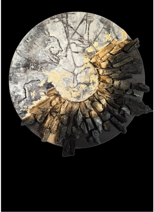 Beyond Words Alina Obukhova BURNING TIME Mixed Media 16X16 $650.