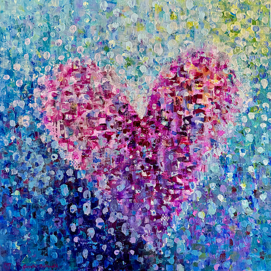 Crystal McDonald HAPPY RESOLUTIONS Acrylic on canvas, 36X36x1.5 inches.