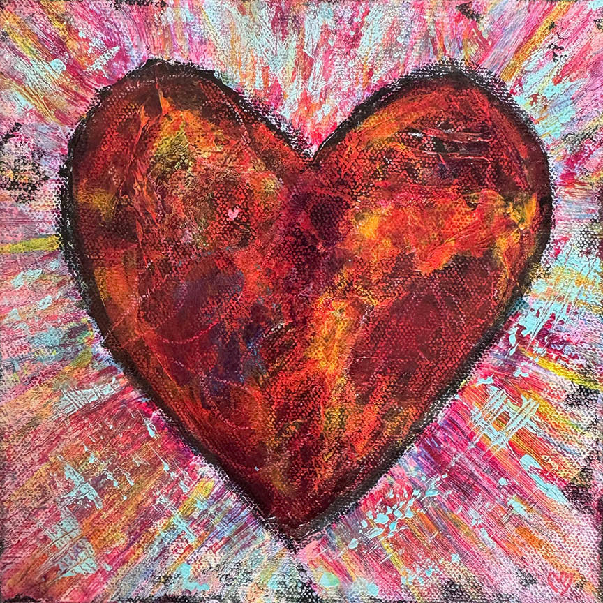 Crystal McDonald HEART 1 Acrylic on canvas, 8x8x1.5 inches.
