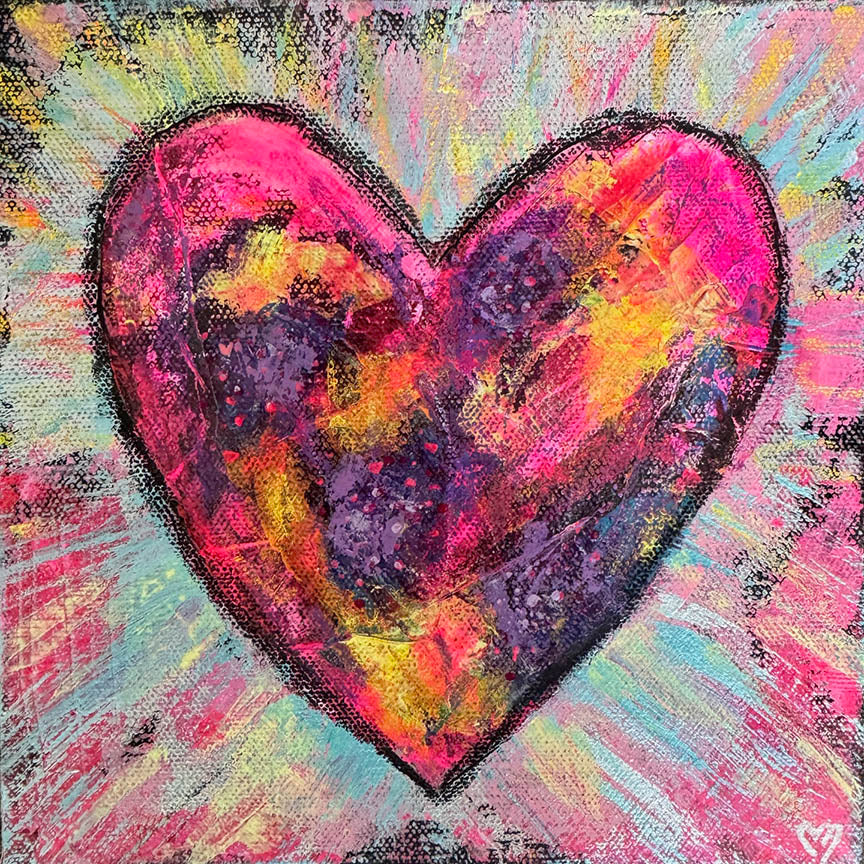 Crystal McDonald HEART 3 Acrylic on canvas, 8x8x1.5 inches.