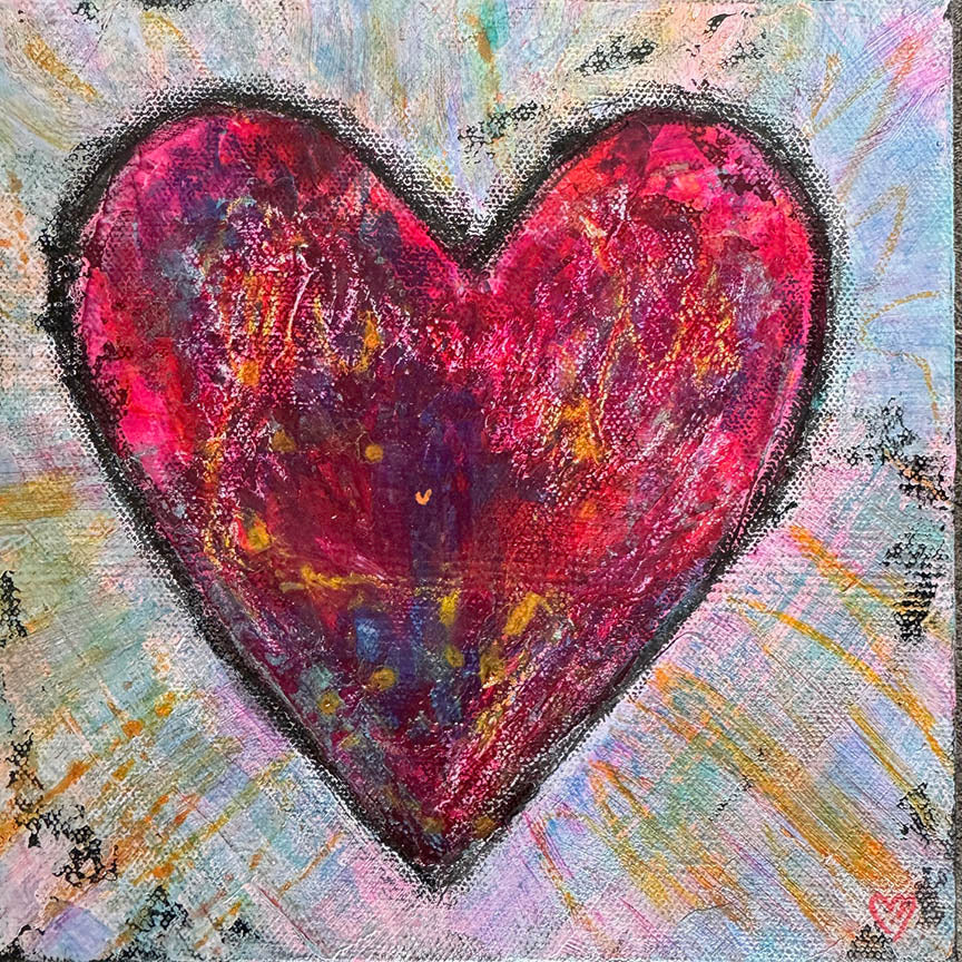 Crystal McDonald HEART 5 Acrylic on canvas, 8x8x1.5 inches.