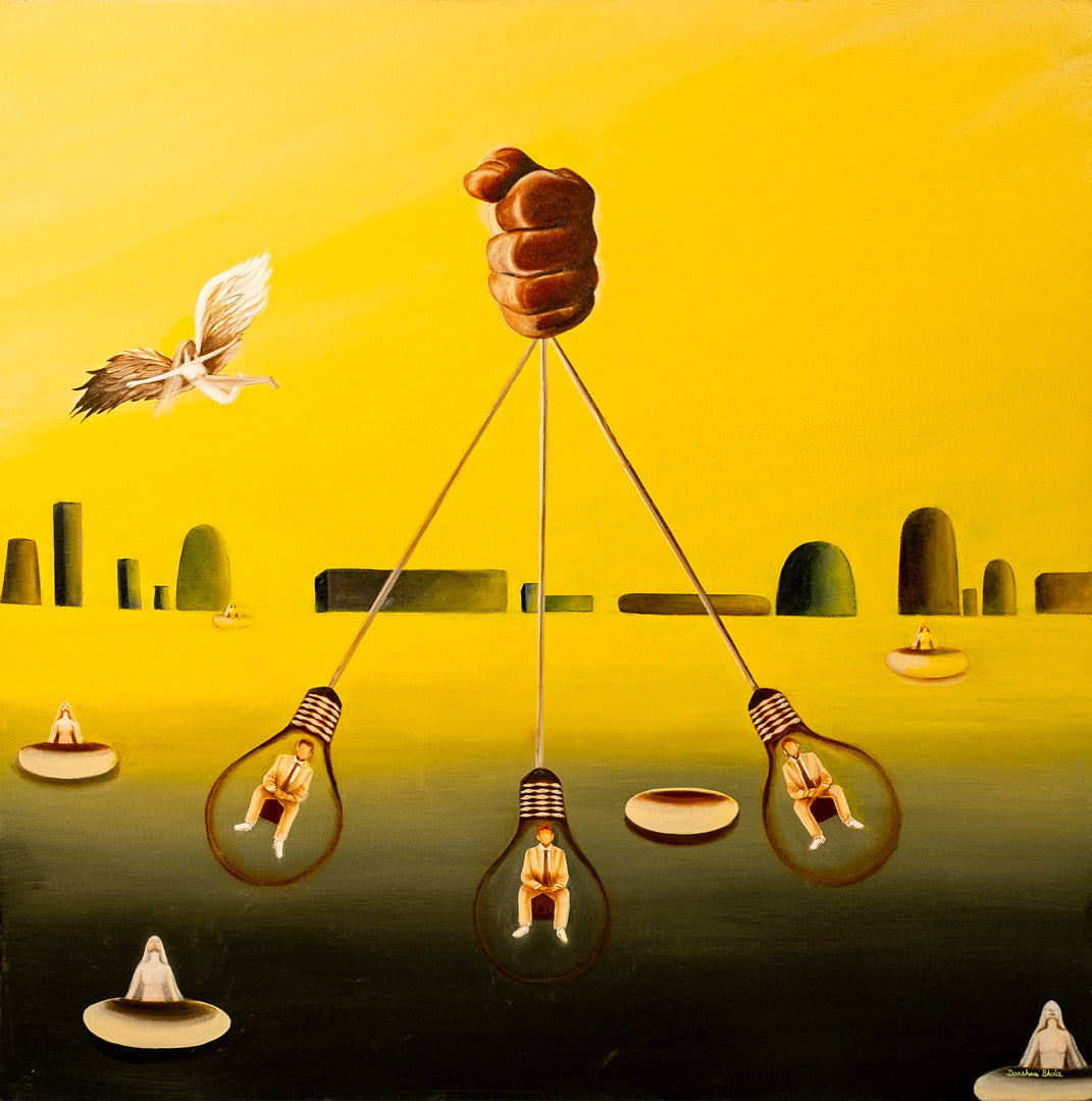 Darshan Bhola Ji 5 SIGNED Dream Reality Captivity Giclee 36 x 36 $950 Original available (36 x 36) Oil on canvas $7500