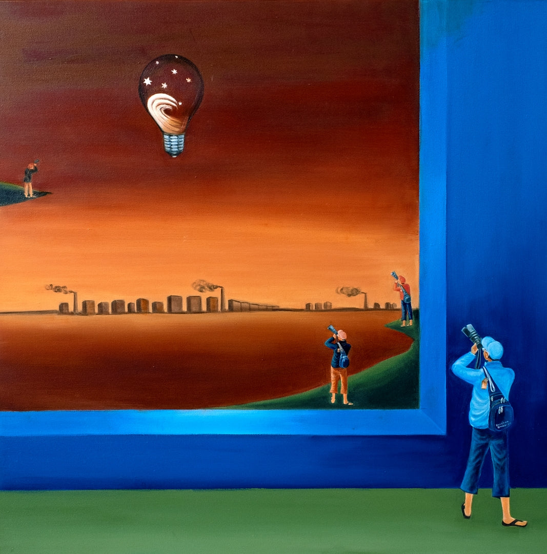 Darshan Bhola Ji 7-SIGNED Dream Reality - Frame within Frame Giclee: 36" x 36" Original available (30" x 30") Oil on canvas $6750