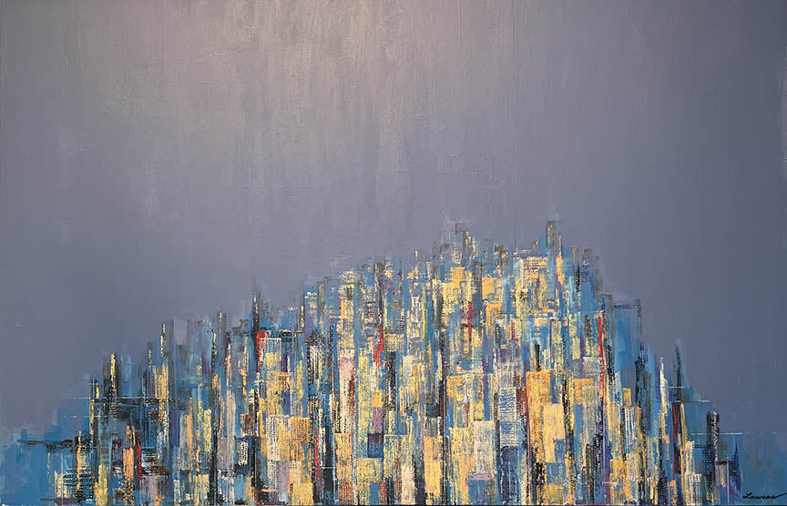 Dick Lawson BAY CITY BLUES Mixed Media triptych. 54x36 Inches.