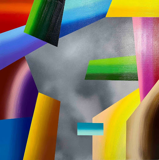 Joshua Klur PRISMATIC CITYSCAPE 1 Acrylic and Spray paint On Canvas 24X24 Inches.