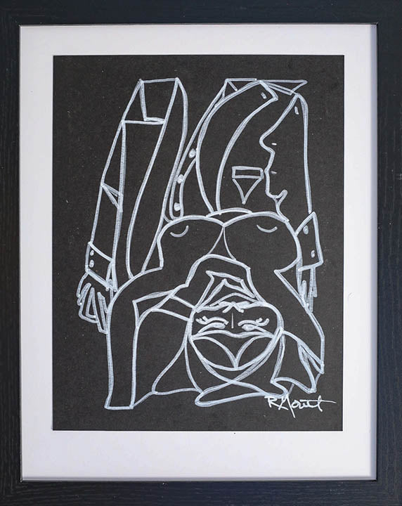 Rachel Monet Falling For You Acrylic Drawing on Paper 8.5x11 Unframed 11x14 Framed