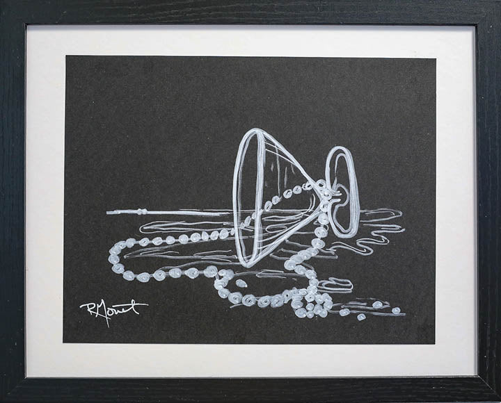 Rachel Monet Pearl Necklace Acrylic Drawing on Paper 11x8.5 Unframed 11x14 Framed