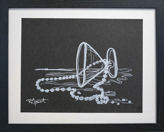 Rachel Monet Pearl Necklace        Acrylic Drawing on Paper    11x8.5 Unframed         11x14 Framed