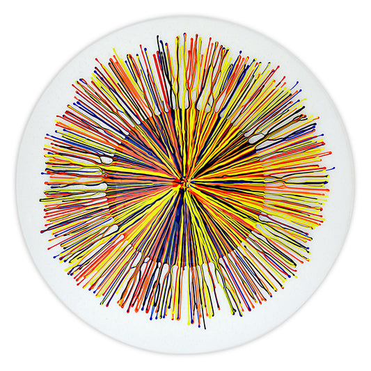 Lesley Clumeck SPUN 3 "Strung Out" Series Kilnfired, Glass, Wall Sculpture 18"X18"X .875"