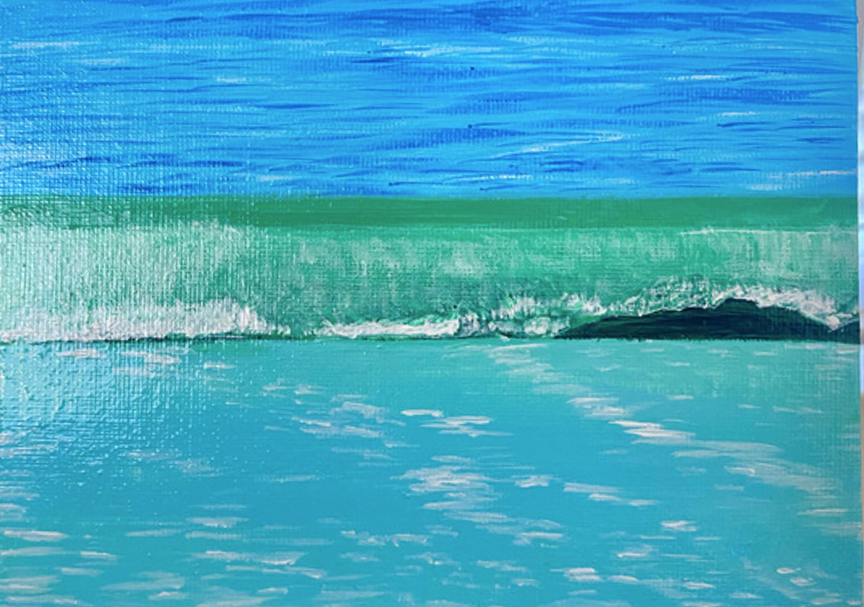 Julie Fountain Glassy Emerald Wave Acrylic on canvas 7X5 Inches.