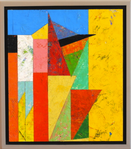 Robert Schwarzenbach ERIE Oil on Canvas Collage 16X18 Inches.