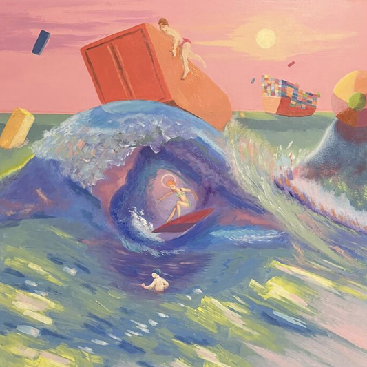 Tom McIntire Beach 58 - I Shot The Tariff Acrylic on cradled gesso board 16X16X1.5 Inches.