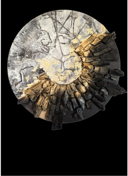 Beyond Words  Alina Obukhova BURNING TIME Mixed Media 16X16 $650.