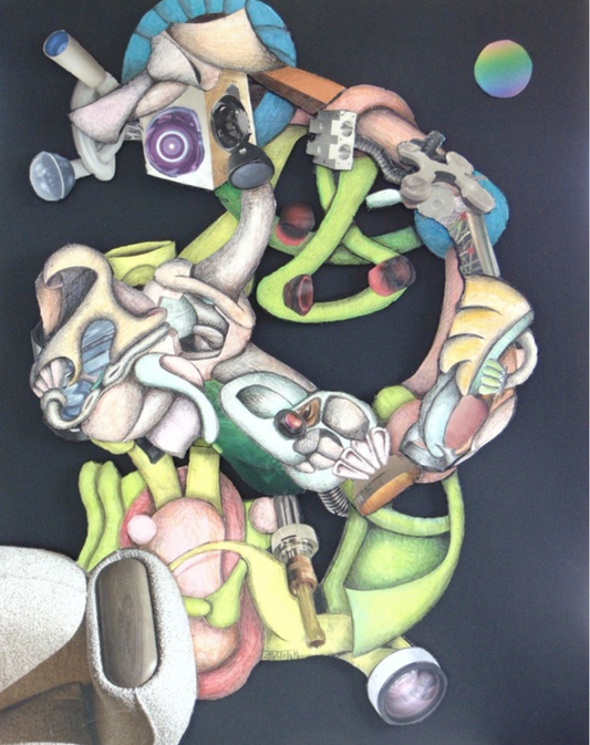 Simon Berson EBB AND FLOW Mixed Mediacollage 36x24x2 inches.