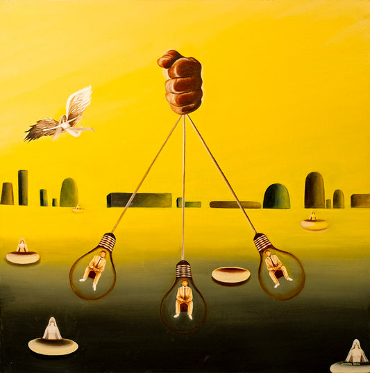 Darshan Bhola Ji 5 SIGNED  Dream Reality Captivity Giclee 36 x 36 $950 Original available (36 x 36) Oil on canvas $7500