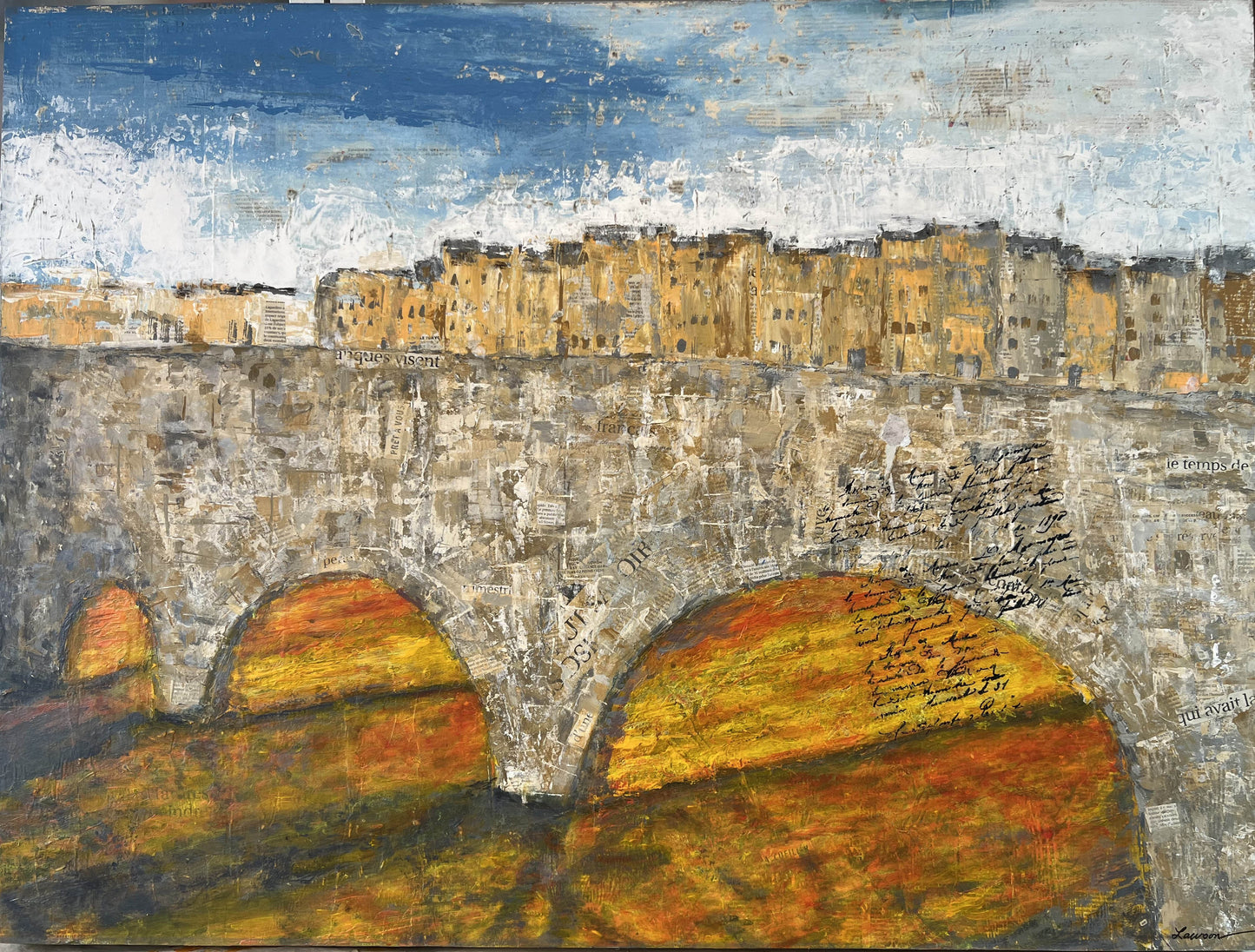 Dick Lawson LETTER FROM PARIS Mixed Media 30x36 Inches.