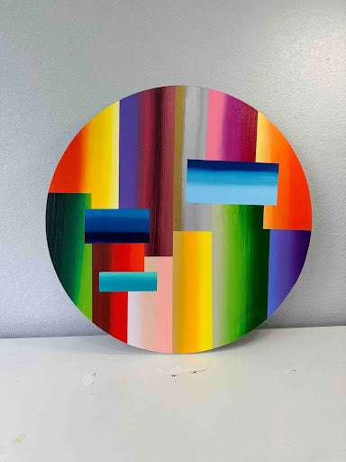 Joshua Klur PRISMATIC CIRQUE 1 Acrylic On Canvas 24 Inches diameter.
