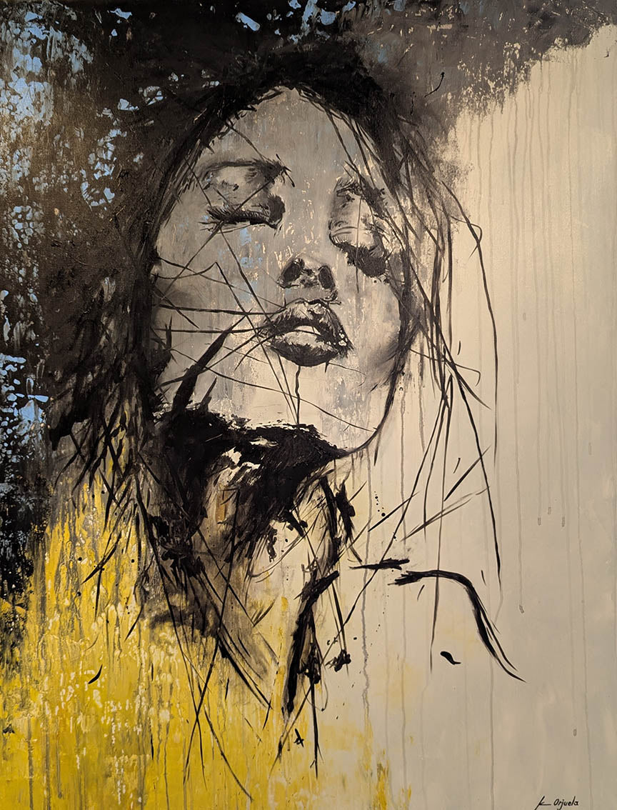 Katherine Orjuela ETHEREAL RESILIENCE Acrylic on canvas 36X48 Inches.