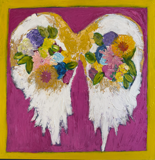 Lupe Dolan ''ANGEL WINGS'' Acrylic on canvas and gold 30x30 inches.