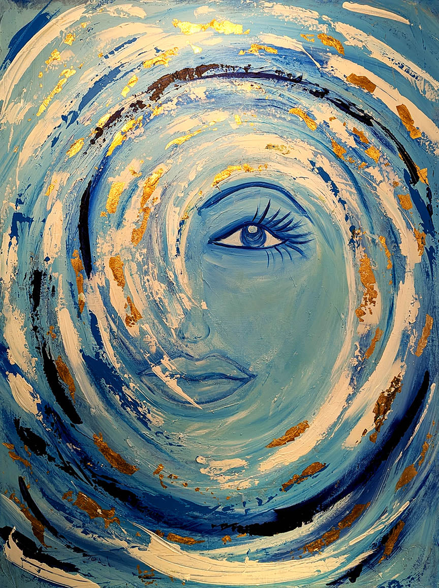 Lupe Dolan AQUARIUS GIRL Acrylic on Canvas 36X48 Inches.