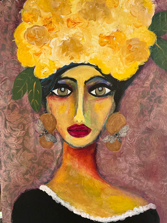 Lupe Dolan SPANISH EYES Acrylic on Canvas 30X40 Inches.