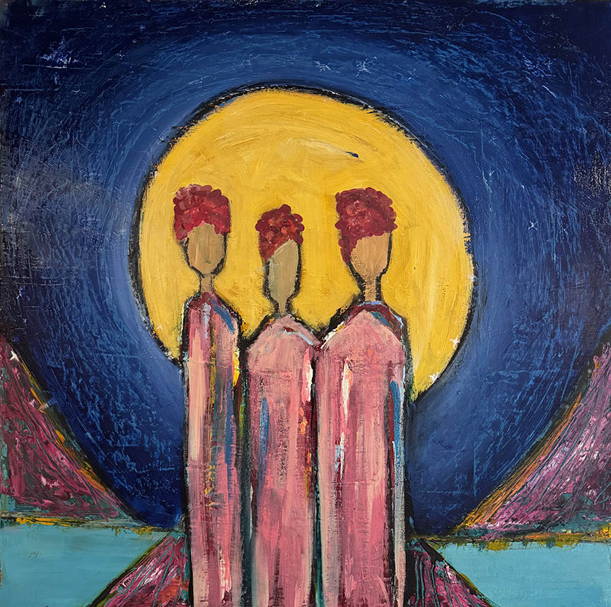 Lupe Dolan STEPPING OUT Acrylic on Canvas 36X36 Inches.