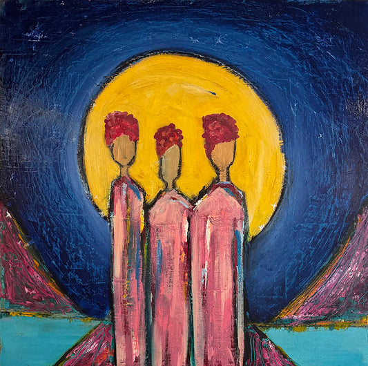 Lupe Dolan STEPPING OUT Acrylic on Canvas 36X36 Inches.