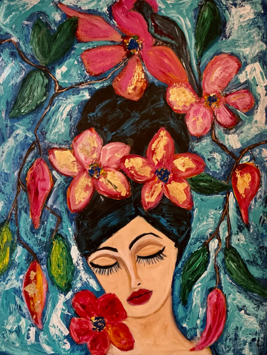 Lupe Dollan DAY DREAMER Acrylic on Canvas 35X48 Inches.