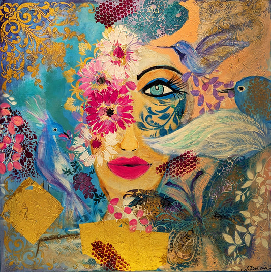 Lupe Dollan I SEE YOU IN MY DREAMS Acrylic On Canvas 30X30 Inches.