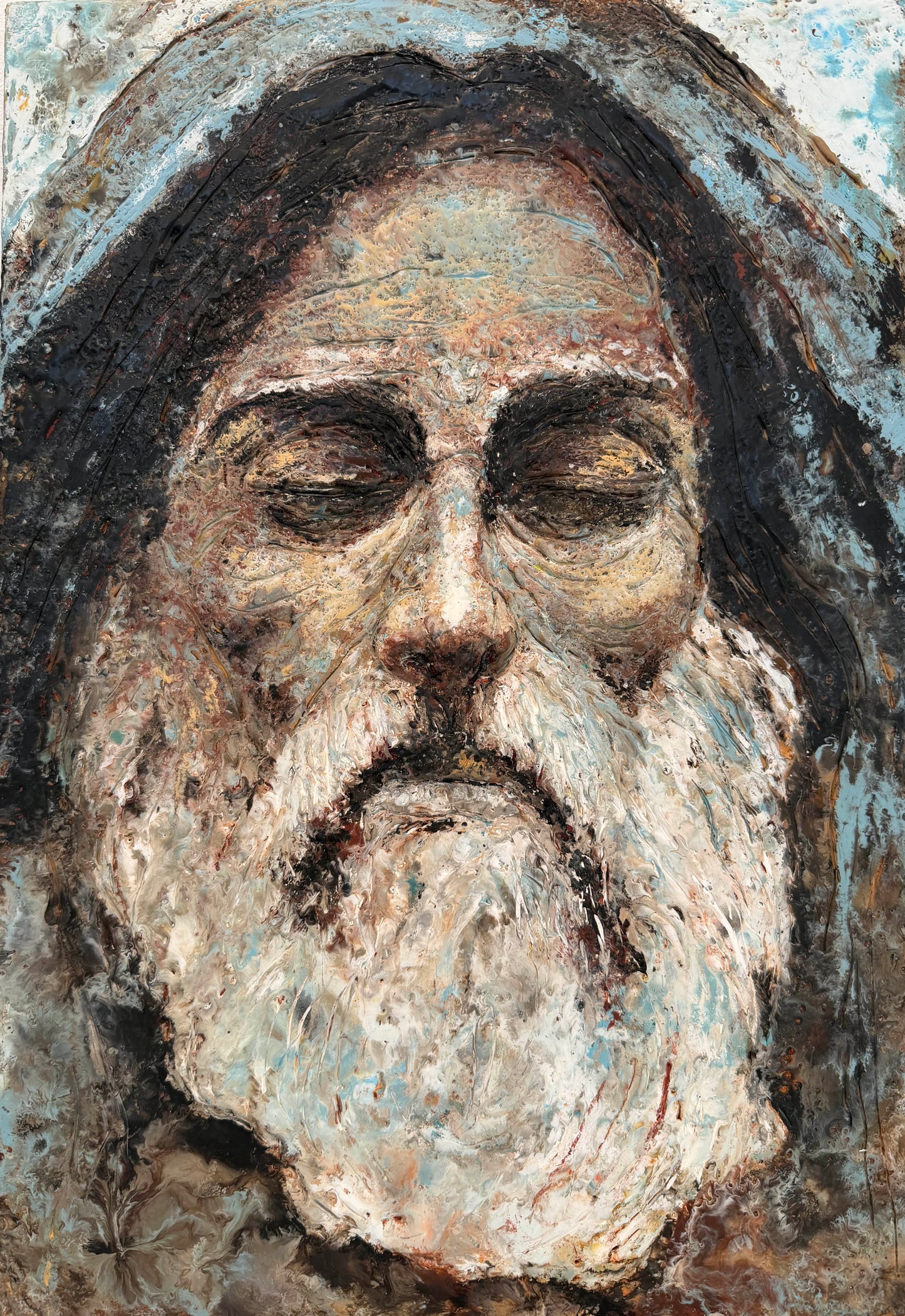 Mena Magdy THE LAST STORY TELLER Encaustic Painting 13X18 Inches.