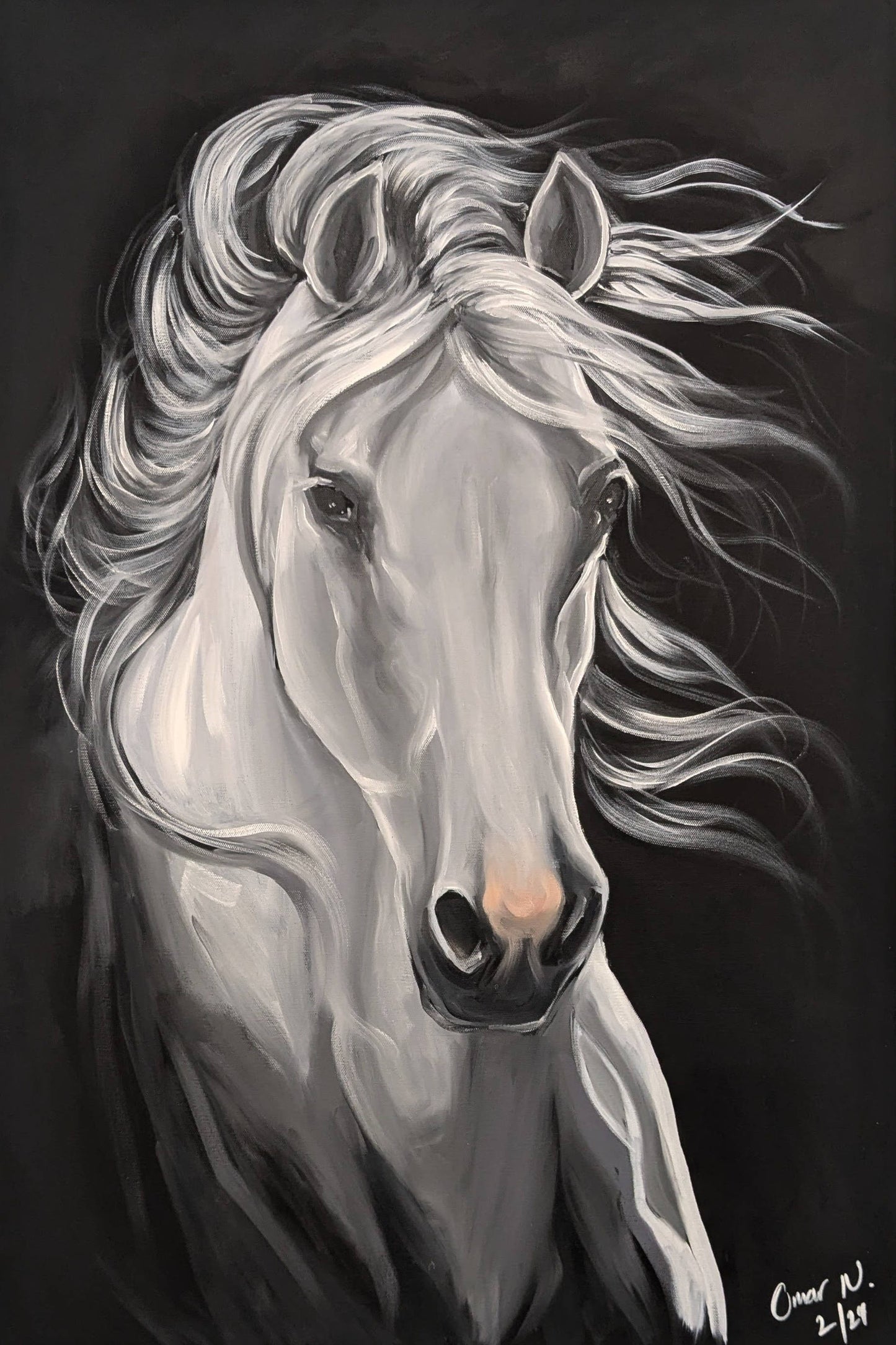 Omar White Horse 24X36 Inches