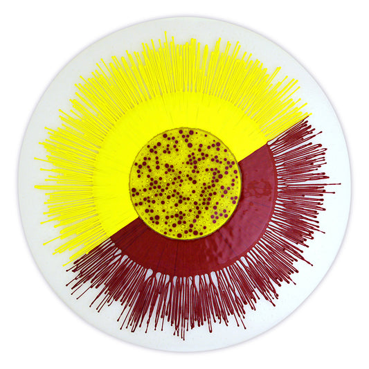 Lesley Clumeck SPLITFIRE - “Strung Out Series” Kilnfired, Glass, Wall Sculpture 19” x 19” x .875 inches