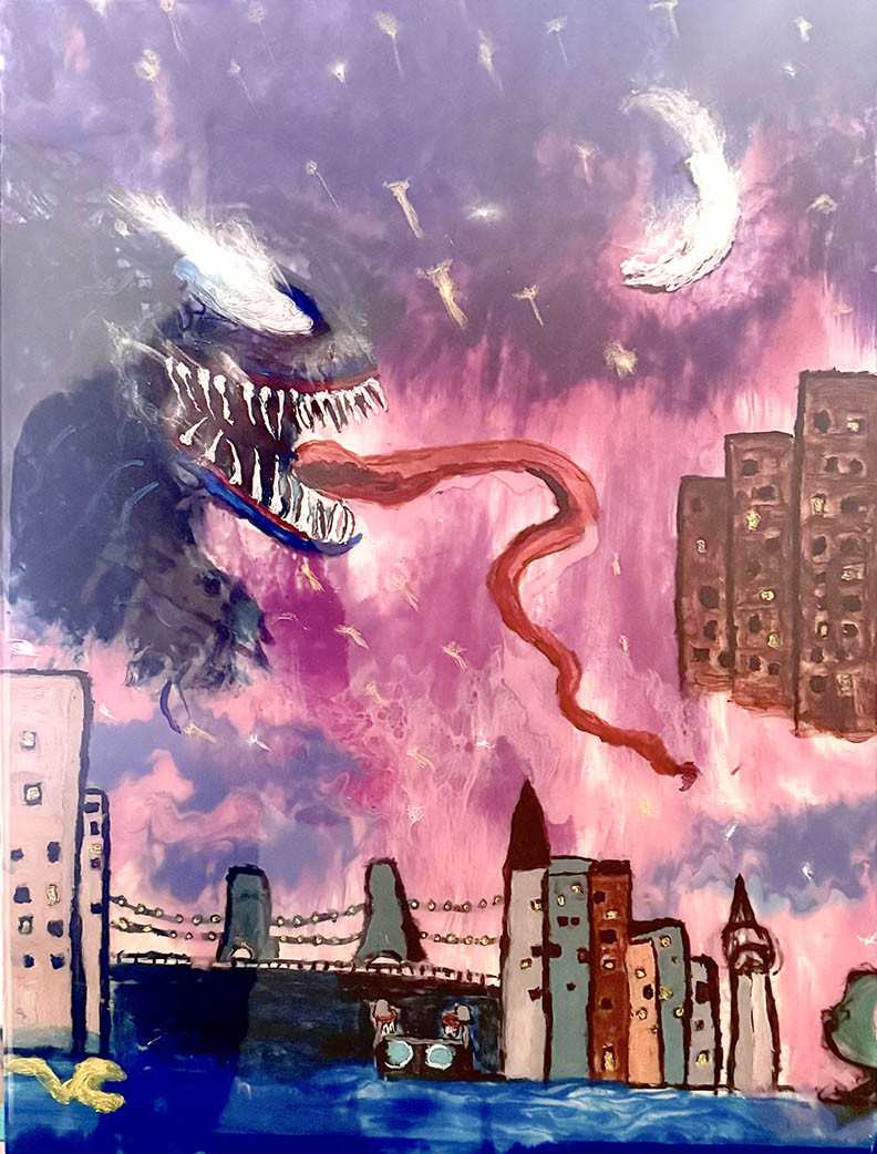 Vinay “VENOM IN BROOKLYN” 18x24 Inches mixed media resin and acrylic.