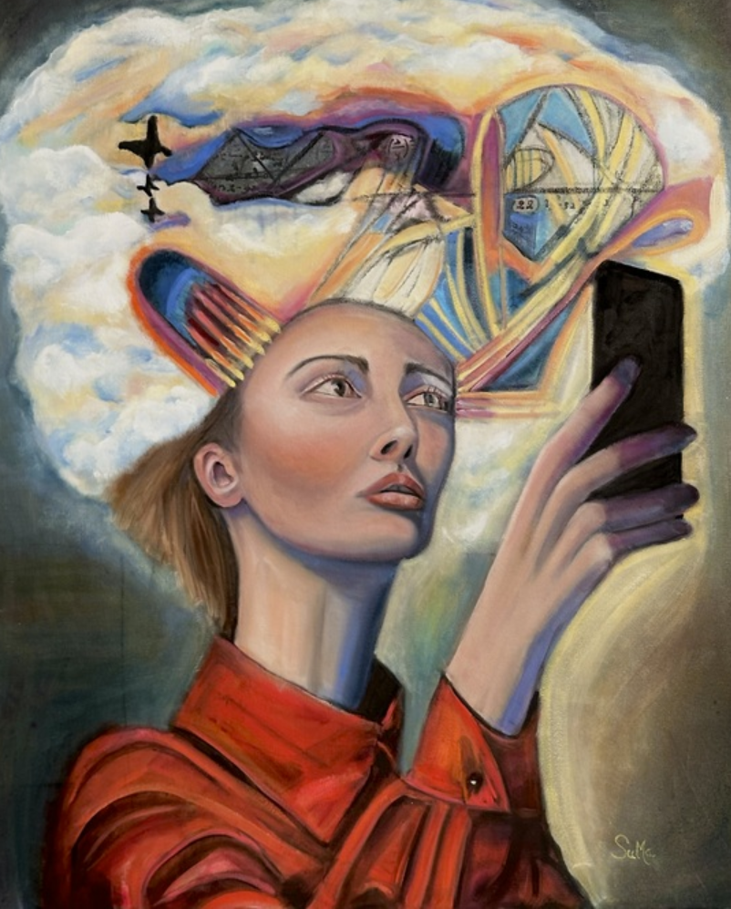 Your Truth Susan Magin CLOUD SURFING Oil on Canvas 30 x 24 x 1.5 Inches.