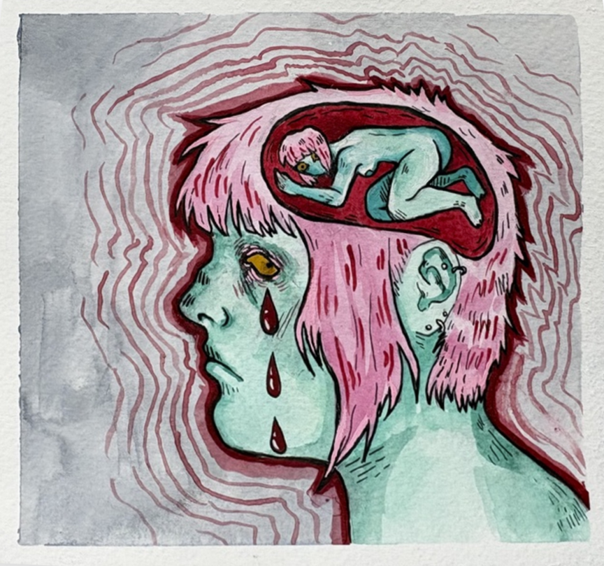 Your truth Kaylynne miller  MY BRAIN IS A HUMAN BODY  Watercolor, ink, gouache 6X6 Inches.